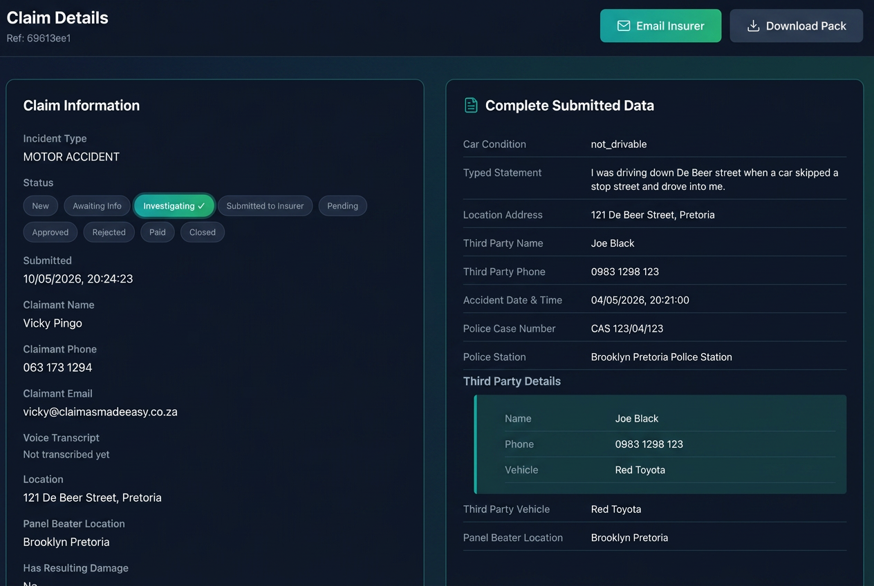Claim details preview